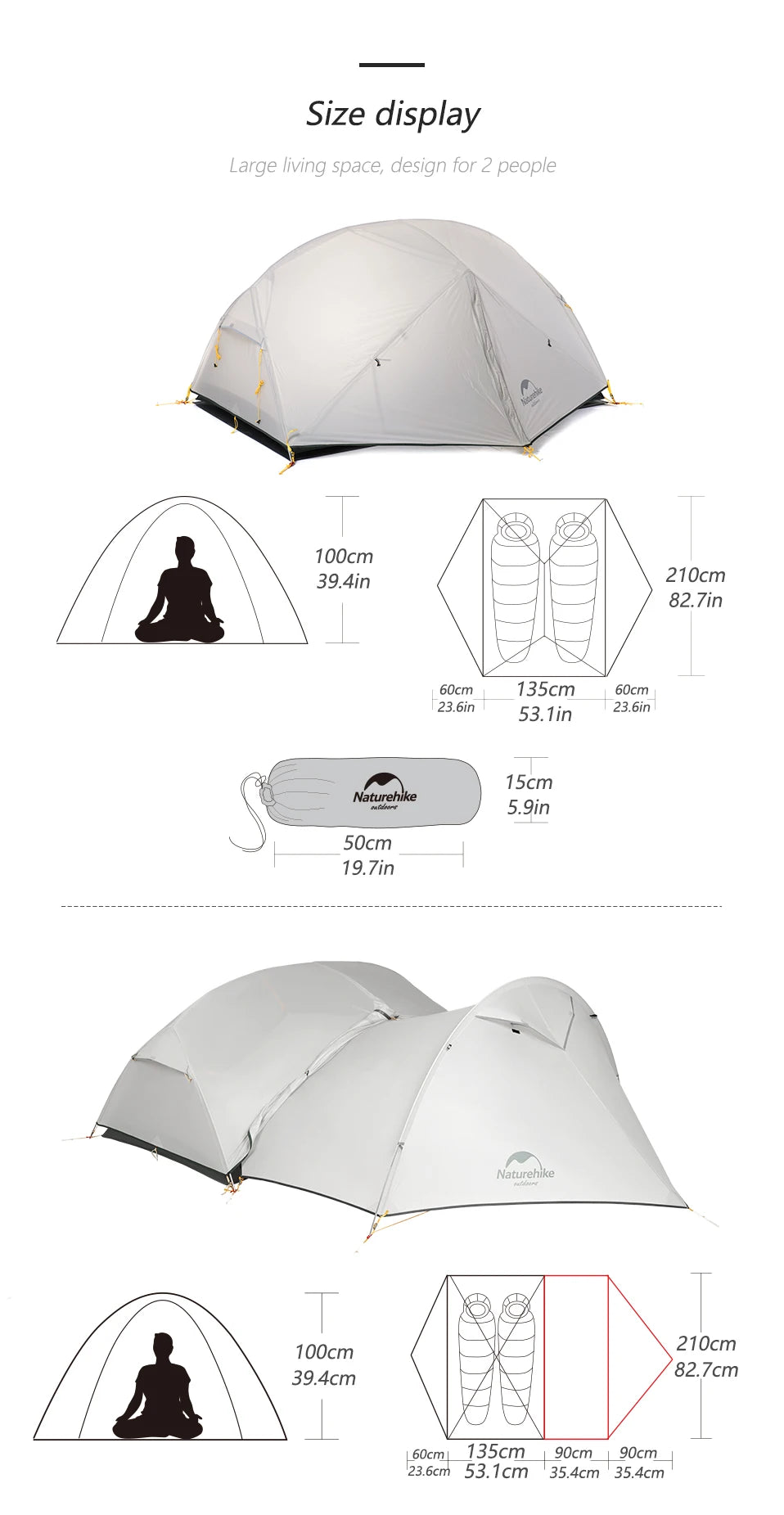 Tenda da campeggio Naturehike Cloud Up per 1, 2, 3 persone, tenda ultraleggera impermeabile, tende da trekking, rifugio per escursioni e campeggio, tenda da viaggio