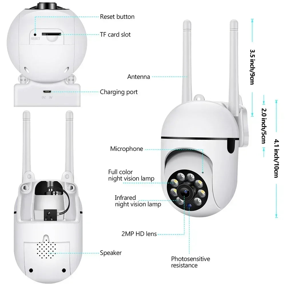 Telecamera 2.4G 1080P Wifi, videosorveglianza IP, monitor di protezione per esterni, zoom 4.0X, allarme a tracciamento wireless per la casa, impermeabile