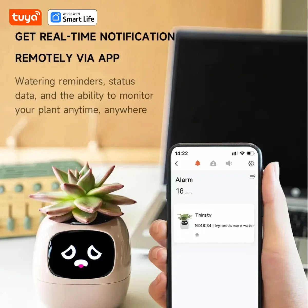 Tuya Ivy Smart Planter, Divertimento senza fine con oltre 49 espressioni ricche, 7 sensori intelligenti, chip AI che rendono facile e divertente coltivare le piante