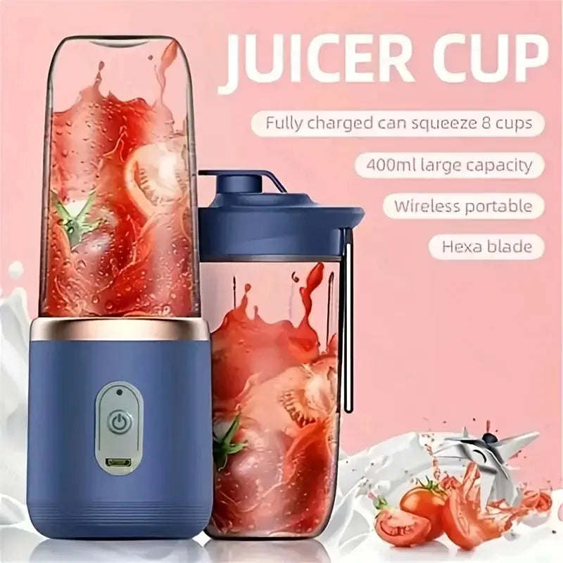 Frullatore Portatile Elettrico con Bottiglia, 6 Lame Multifunzionali, Frullatore per Succo Fresco, Frullatore per Smoothie, Tritacubo per Ghiaccio, Processore Alimentare