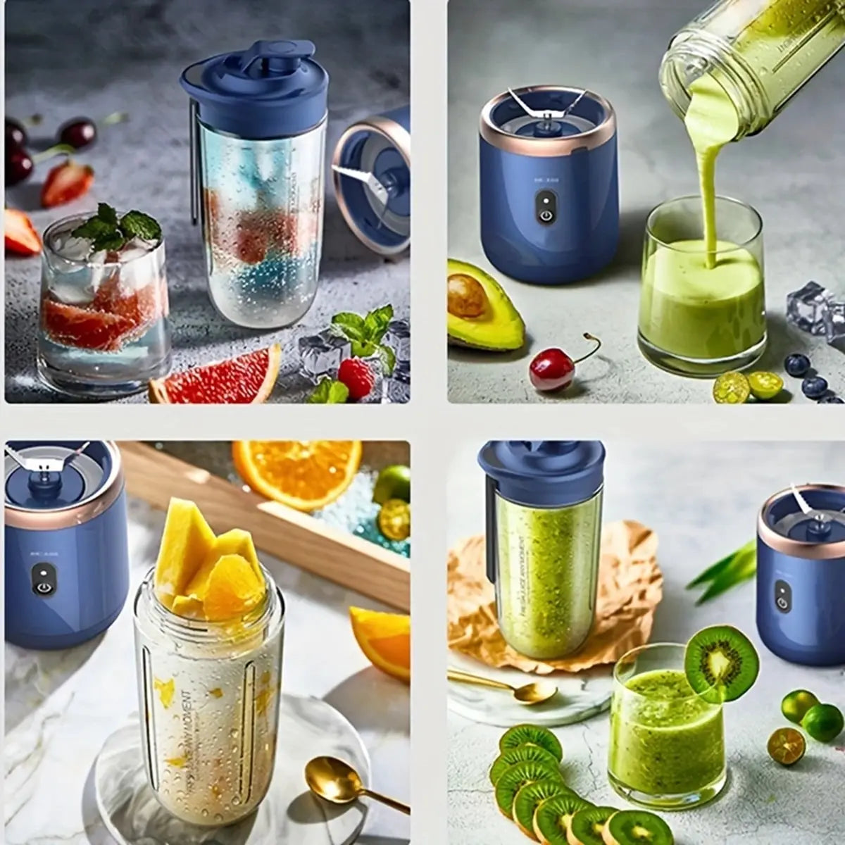 Frullatore Portatile Elettrico con Bottiglia, 6 Lame Multifunzionali, Frullatore per Succo Fresco, Frullatore per Smoothie, Tritacubo per Ghiaccio, Processore Alimentare