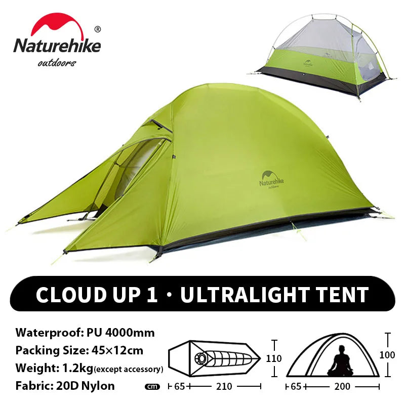 Tenda da campeggio Naturehike Cloud Up per 1, 2, 3 persone, tenda ultraleggera impermeabile, tende da trekking, rifugio per escursioni e campeggio, tenda da viaggio