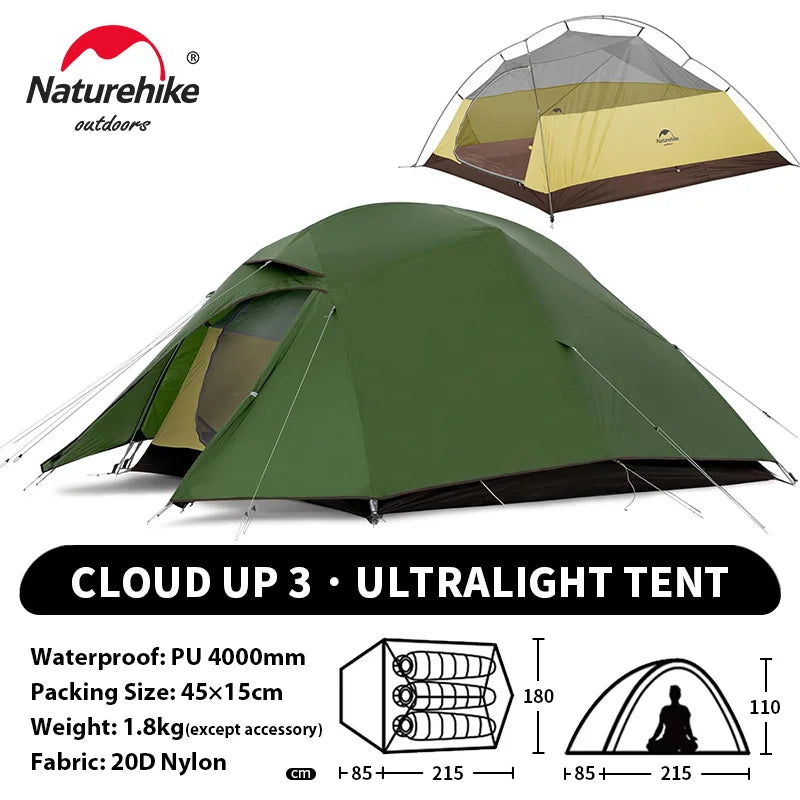 Tenda da campeggio Naturehike Cloud Up per 1, 2, 3 persone, tenda ultraleggera impermeabile, tende da trekking, rifugio per escursioni e campeggio, tenda da viaggio