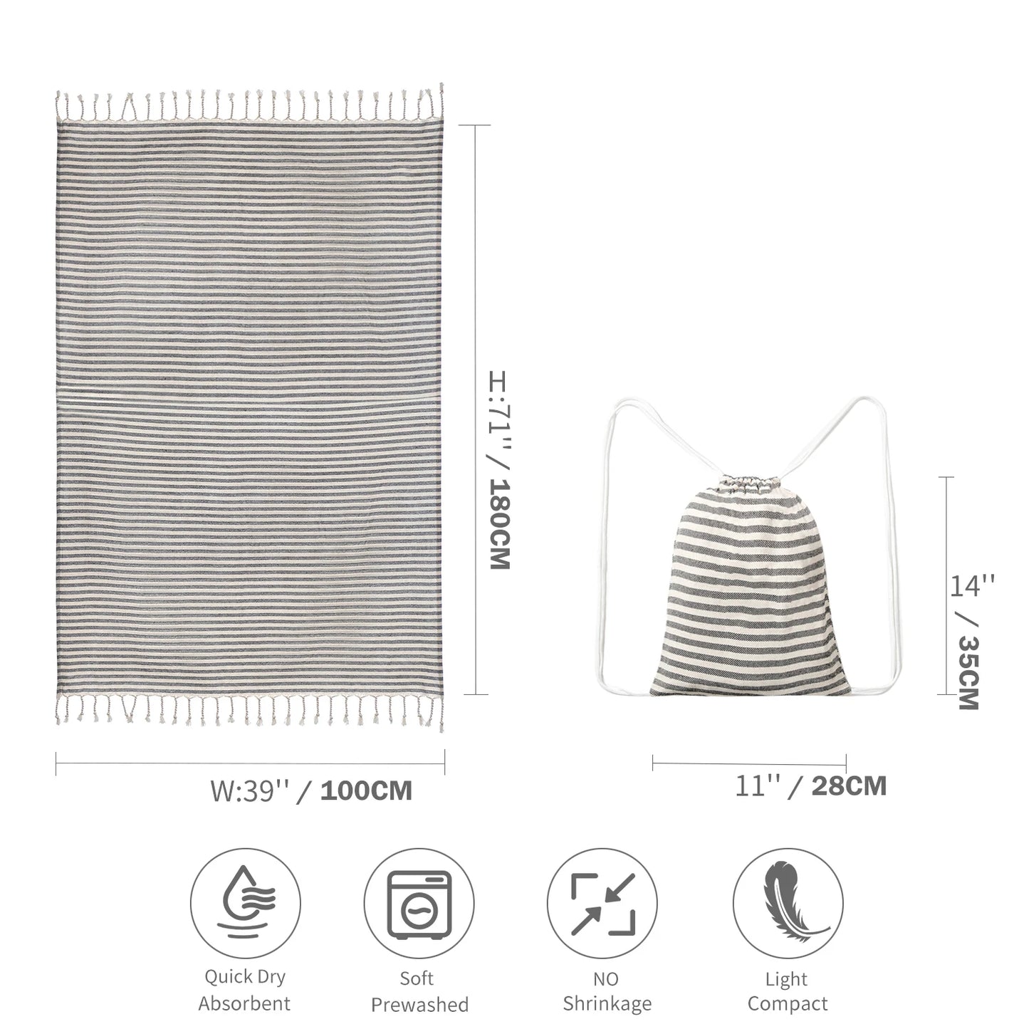 YEUZLICOTTON Vendita calda, asciugamano da bagno di lusso con frange a strisce, 100% cotone, per sauna e spa, per la casa 100*180CM, asciugamano da spiaggia turco grande per viaggi