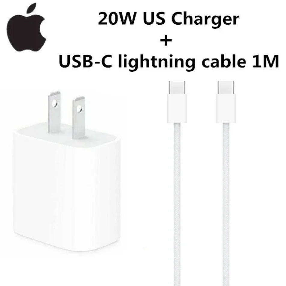 Adattatore di Alimentazione USB-C Originale da 20W per iPhone 16 15 14 13 Mini Pro Max, Caricabatterie rapido Type C per Apple, Cavo per iPhone X 11 12 Plus.