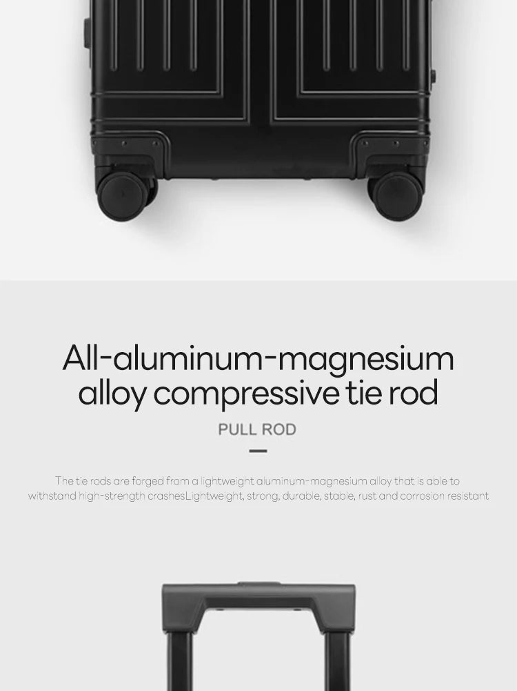 Valigia da viaggio in lega di alluminio-magnesium al 100%, con ruote, 20/24/28 pollici, trolley, valigia da cabina.