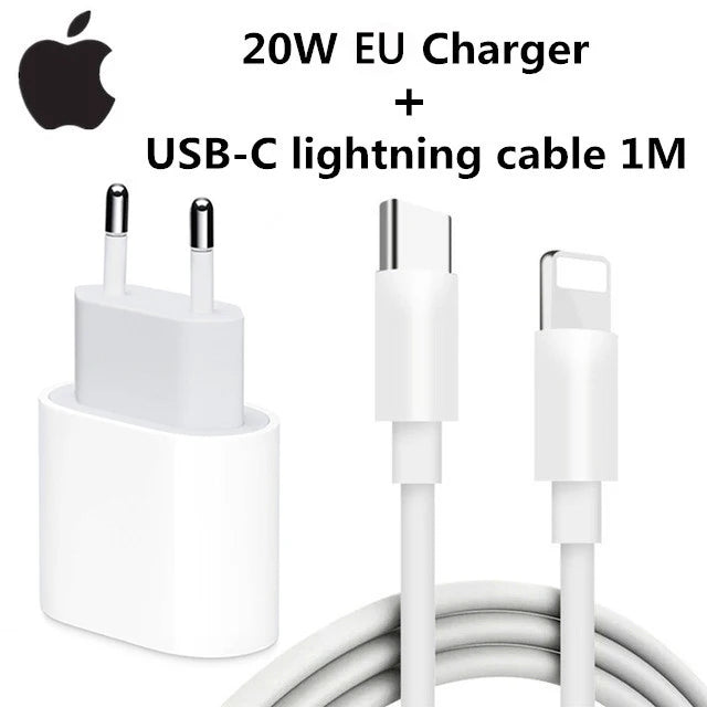 Adattatore di Alimentazione USB-C Originale da 20W per iPhone 16 15 14 13 Mini Pro Max, Caricabatterie rapido Type C per Apple, Cavo per iPhone X 11 12 Plus.