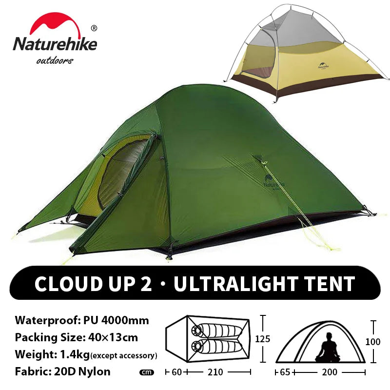 Tenda da campeggio Naturehike Cloud Up per 1, 2, 3 persone, tenda ultraleggera impermeabile, tende da trekking, rifugio per escursioni e campeggio, tenda da viaggio