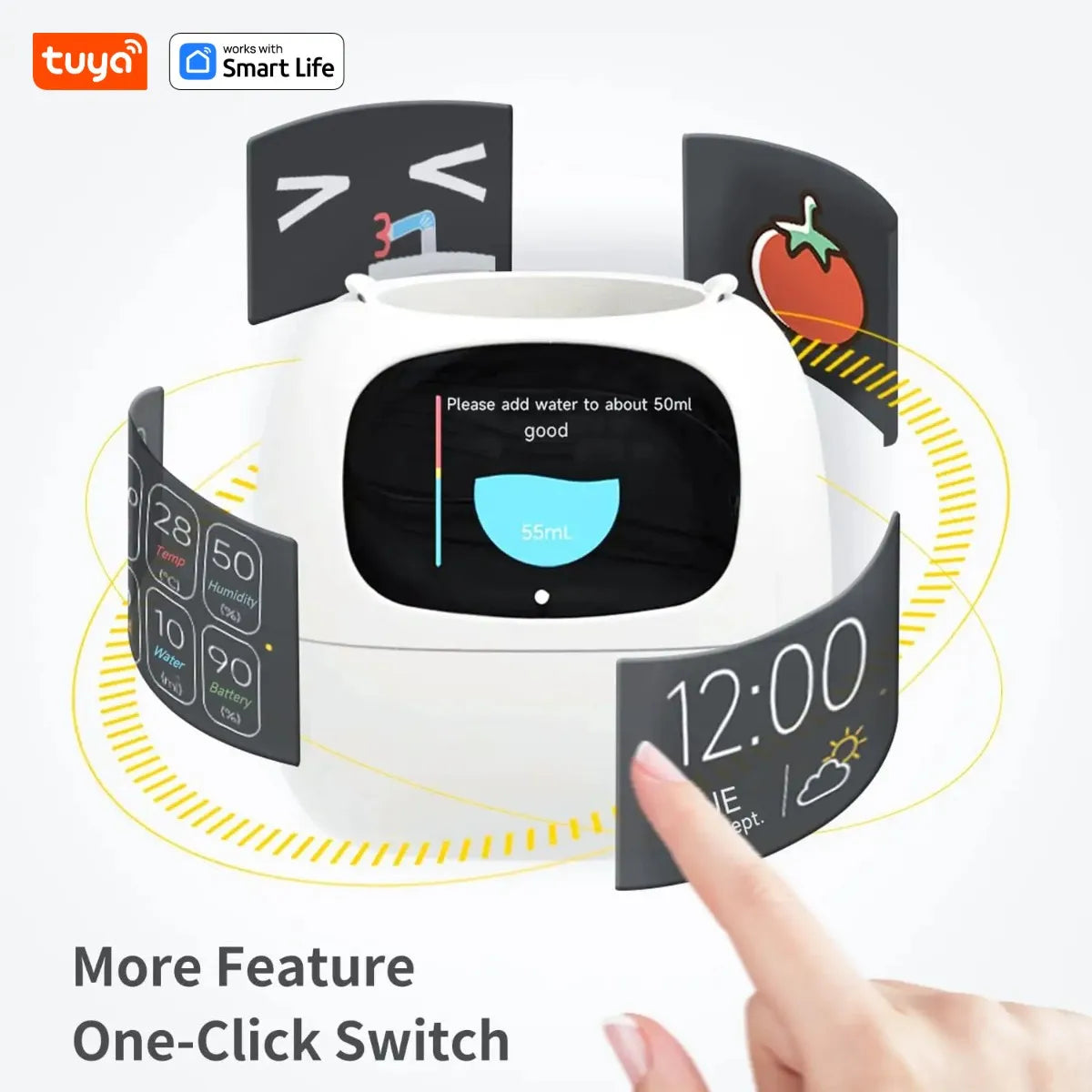 Tuya Ivy Smart Planter, Divertimento senza fine con oltre 49 espressioni ricche, 7 sensori intelligenti, chip AI che rendono facile e divertente coltivare le piante