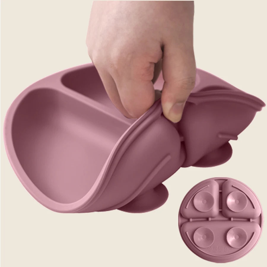 1PCS Piatto da pranzo in silicone per bambini con ventosa, senza BPA, piatti per bambini, ciotole per l'alimentazione con ventosa, stoviglie per bambini, articoli per bambini