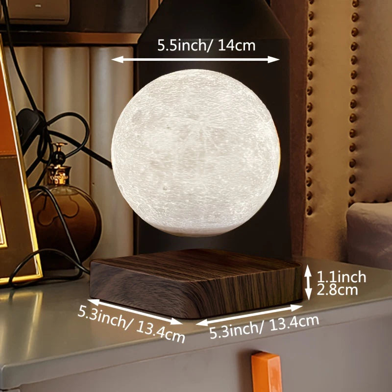 Luce notturna magnetica che levita con luna flottante, 3 temperature di colore, lampada 3D creativa con base in legno per regalo ufficio.