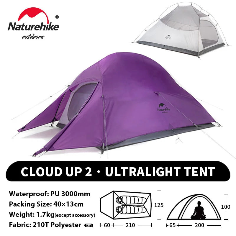 Tenda da campeggio Naturehike Cloud Up per 1, 2, 3 persone, tenda ultraleggera impermeabile, tende da trekking, rifugio per escursioni e campeggio, tenda da viaggio