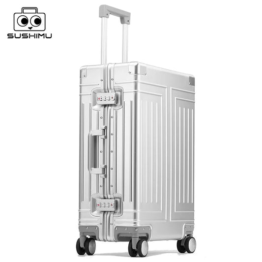 Valigia da viaggio in lega di alluminio-magnesium al 100%, con ruote, 20/24/28 pollici, trolley, valigia da cabina.