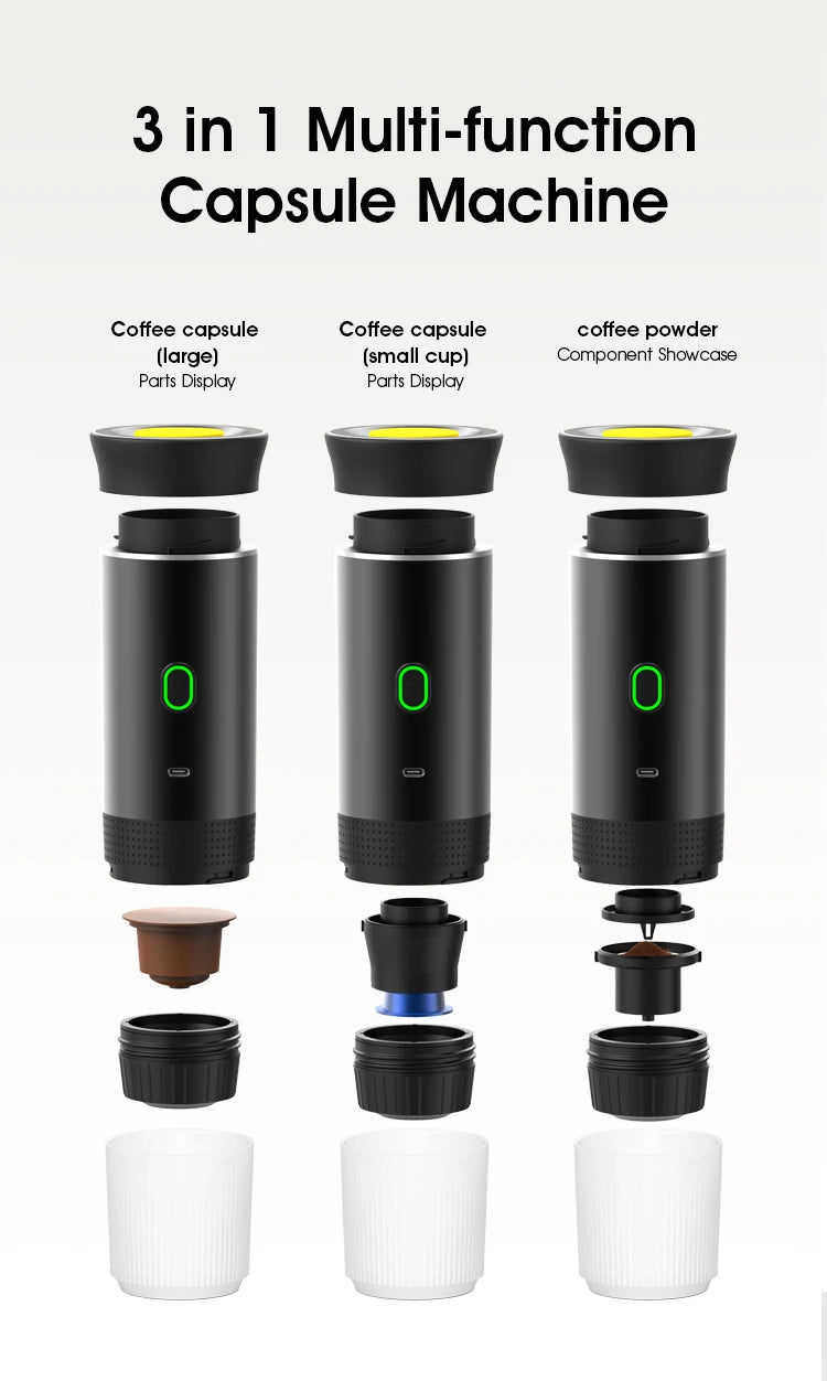 Macchina da caffè portatile senza fili, macchina per espresso per auto, casa e campeggio, macchina per caffè 3-in-1 con capsule e polvere, macchina da caffè da viaggio