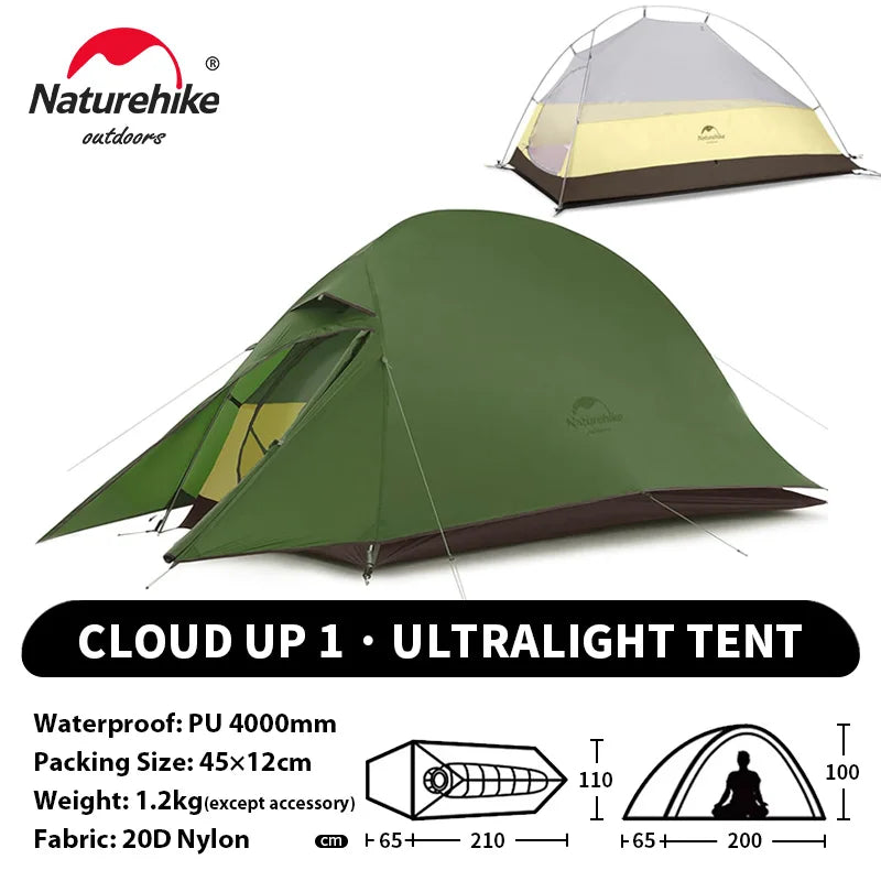 Tenda da campeggio Naturehike Cloud Up per 1, 2, 3 persone, tenda ultraleggera impermeabile, tende da trekking, rifugio per escursioni e campeggio, tenda da viaggio