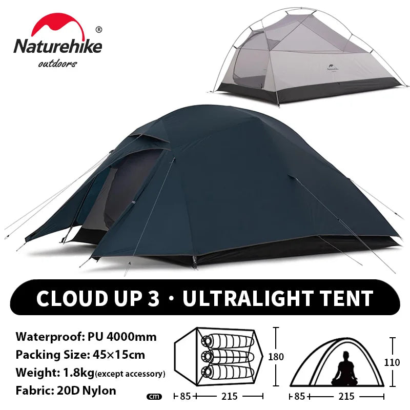 Tenda da campeggio Naturehike Cloud Up per 1, 2, 3 persone, tenda ultraleggera impermeabile, tende da trekking, rifugio per escursioni e campeggio, tenda da viaggio