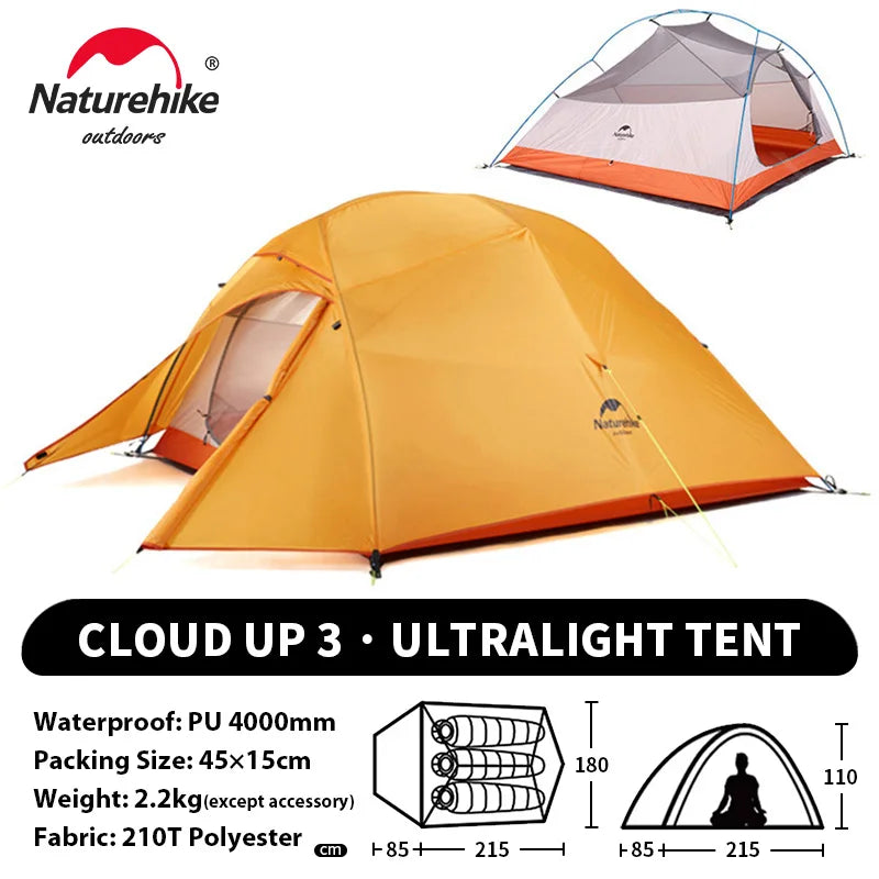 Tenda da campeggio Naturehike Cloud Up per 1, 2, 3 persone, tenda ultraleggera impermeabile, tende da trekking, rifugio per escursioni e campeggio, tenda da viaggio