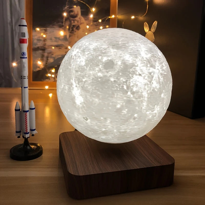 Luce notturna magnetica che levita con luna flottante, 3 temperature di colore, lampada 3D creativa con base in legno per regalo ufficio.