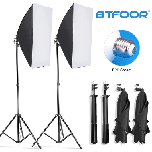 Softbox professionale per fotografia con treppiede e lampadina fotografica E27, sistema di luce continua per studio fotografico.