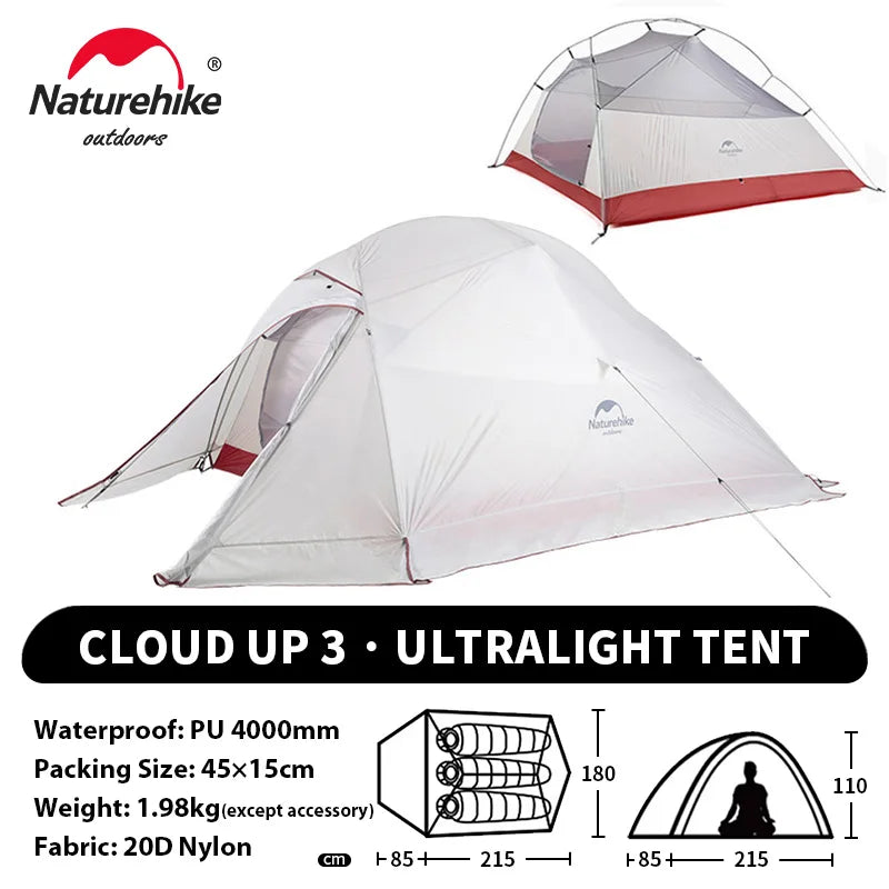 Tenda da campeggio Naturehike Cloud Up per 1, 2, 3 persone, tenda ultraleggera impermeabile, tende da trekking, rifugio per escursioni e campeggio, tenda da viaggio