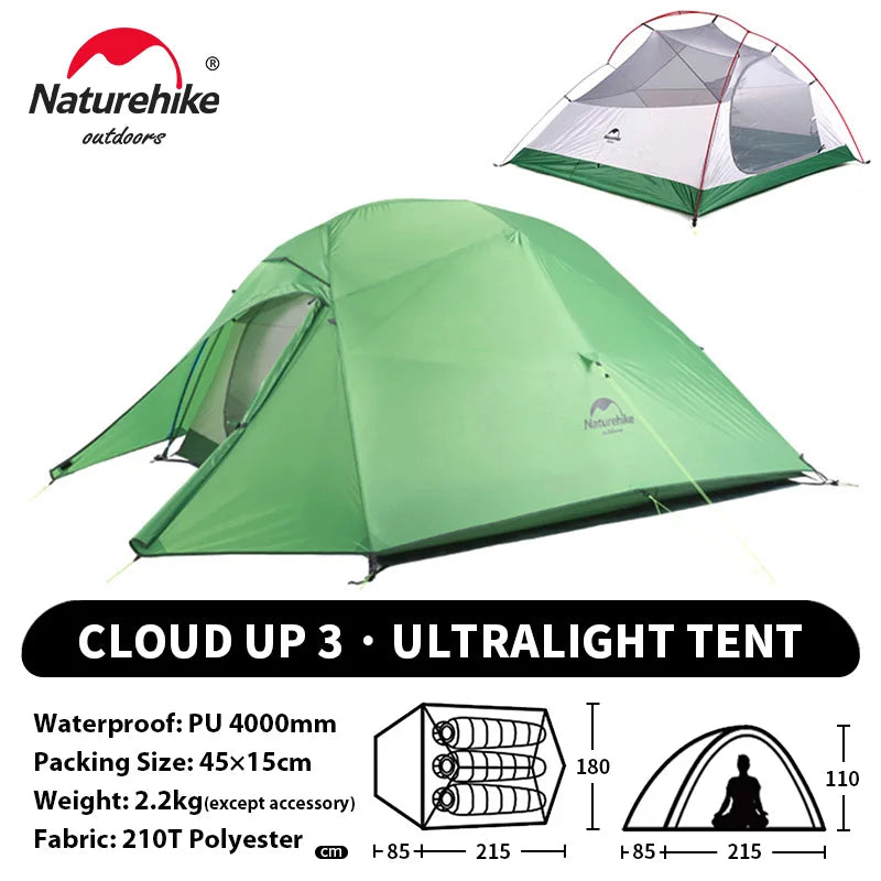 Tenda da campeggio Naturehike Cloud Up per 1, 2, 3 persone, tenda ultraleggera impermeabile, tende da trekking, rifugio per escursioni e campeggio, tenda da viaggio