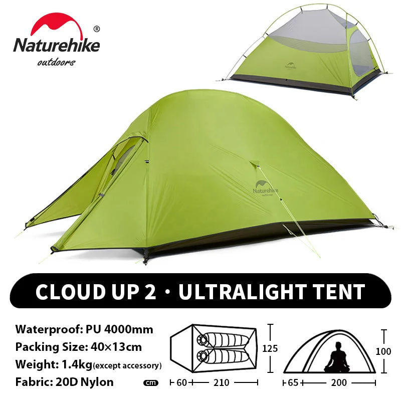 Tenda da campeggio Naturehike Cloud Up per 1, 2, 3 persone, tenda ultraleggera impermeabile, tende da trekking, rifugio per escursioni e campeggio, tenda da viaggio