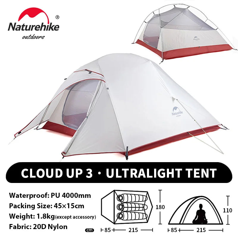 Tenda da campeggio Naturehike Cloud Up per 1, 2, 3 persone, tenda ultraleggera impermeabile, tende da trekking, rifugio per escursioni e campeggio, tenda da viaggio