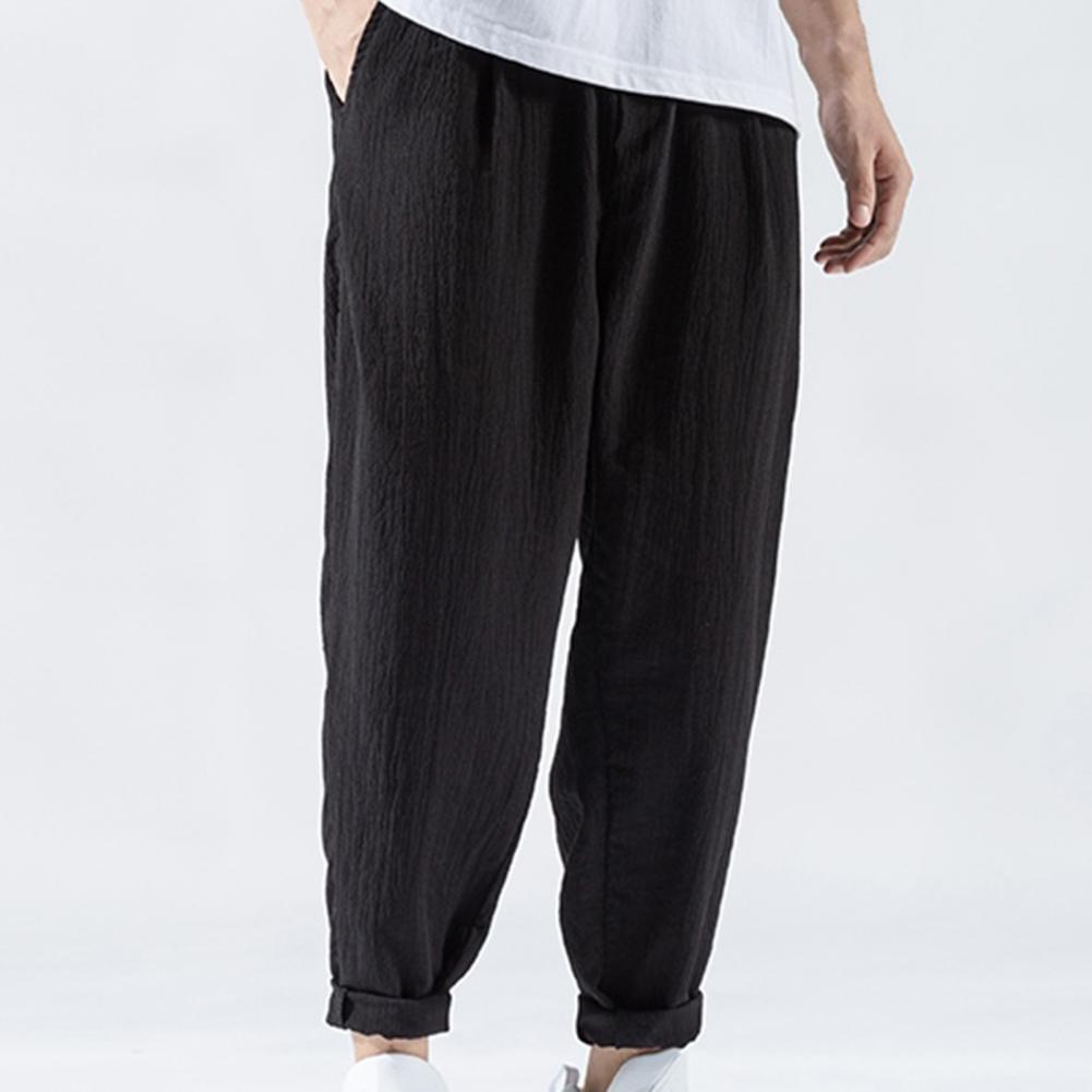 Pantaloni da uomo in cotone e lino larghi in stile giapponese, nuovi pantaloni in lino traspiranti per l'estate, pantaloni a tinta unita, streetwear fitness, taglia plus M-3XL.