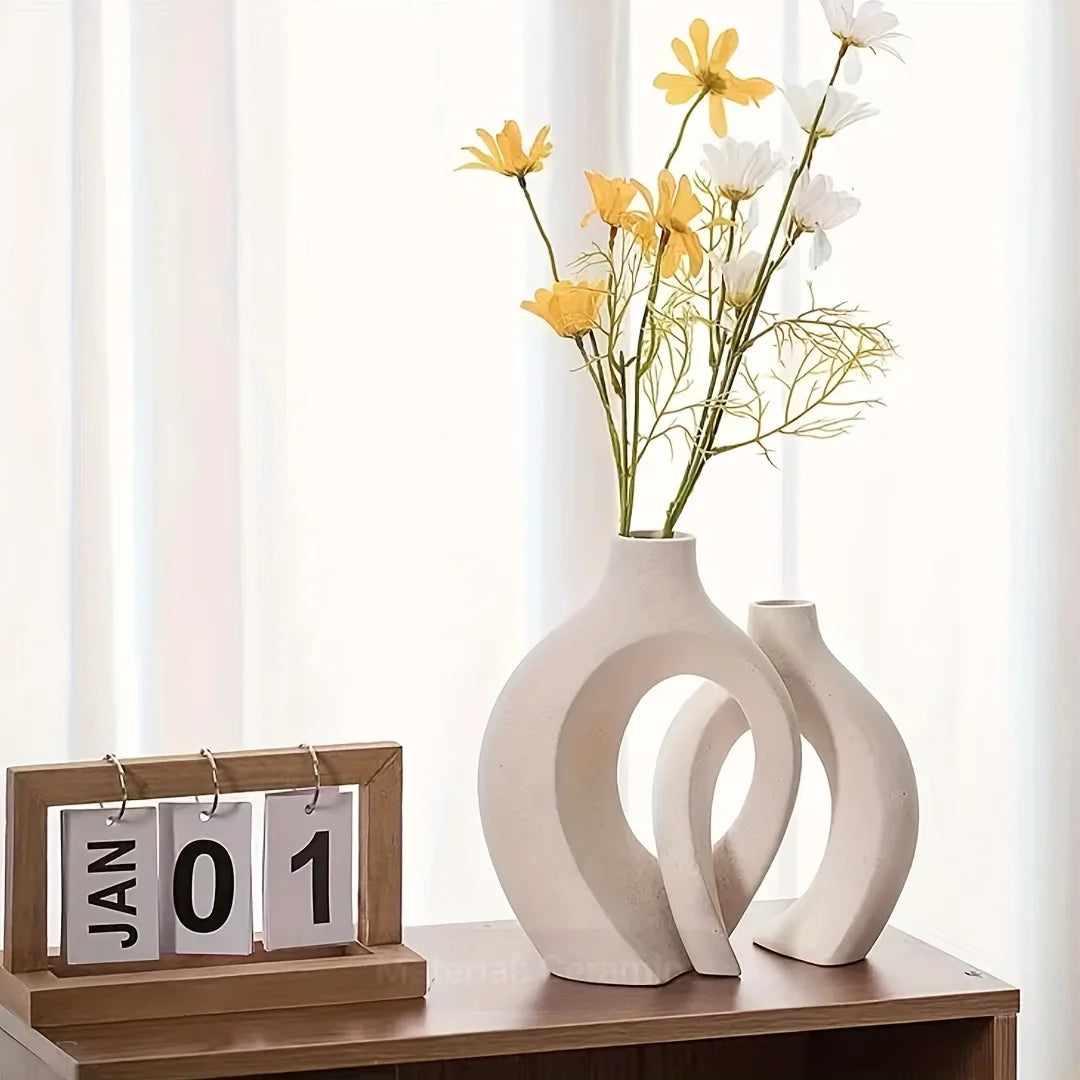 Vasi Ceramici Moderni Vuoti Nordic Set da 2 per Decorazione Moderna della Casa, Vasi per Fiori Vuoti in Stile Boho Moderno per Soggiorno e Scaffale dei Libri