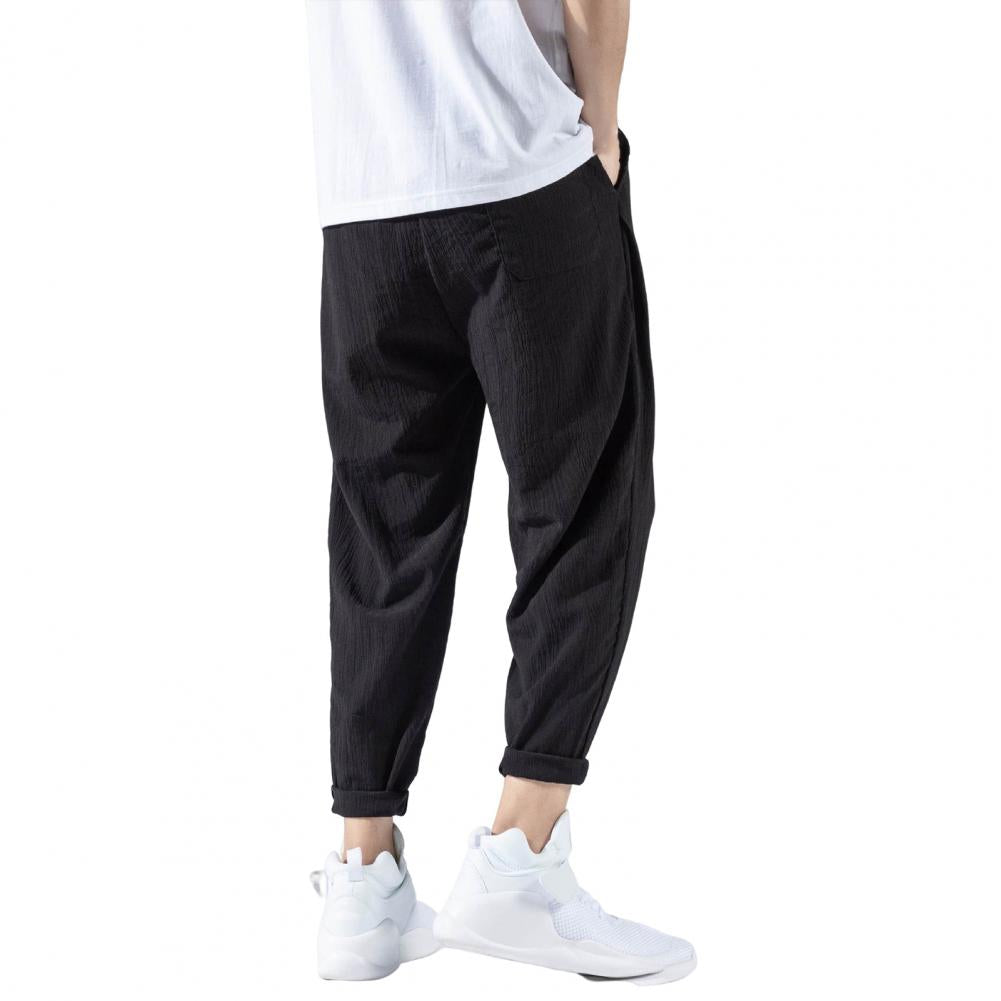 Pantaloni da uomo in cotone e lino larghi in stile giapponese, nuovi pantaloni in lino traspiranti per l'estate, pantaloni a tinta unita, streetwear fitness, taglia plus M-3XL.