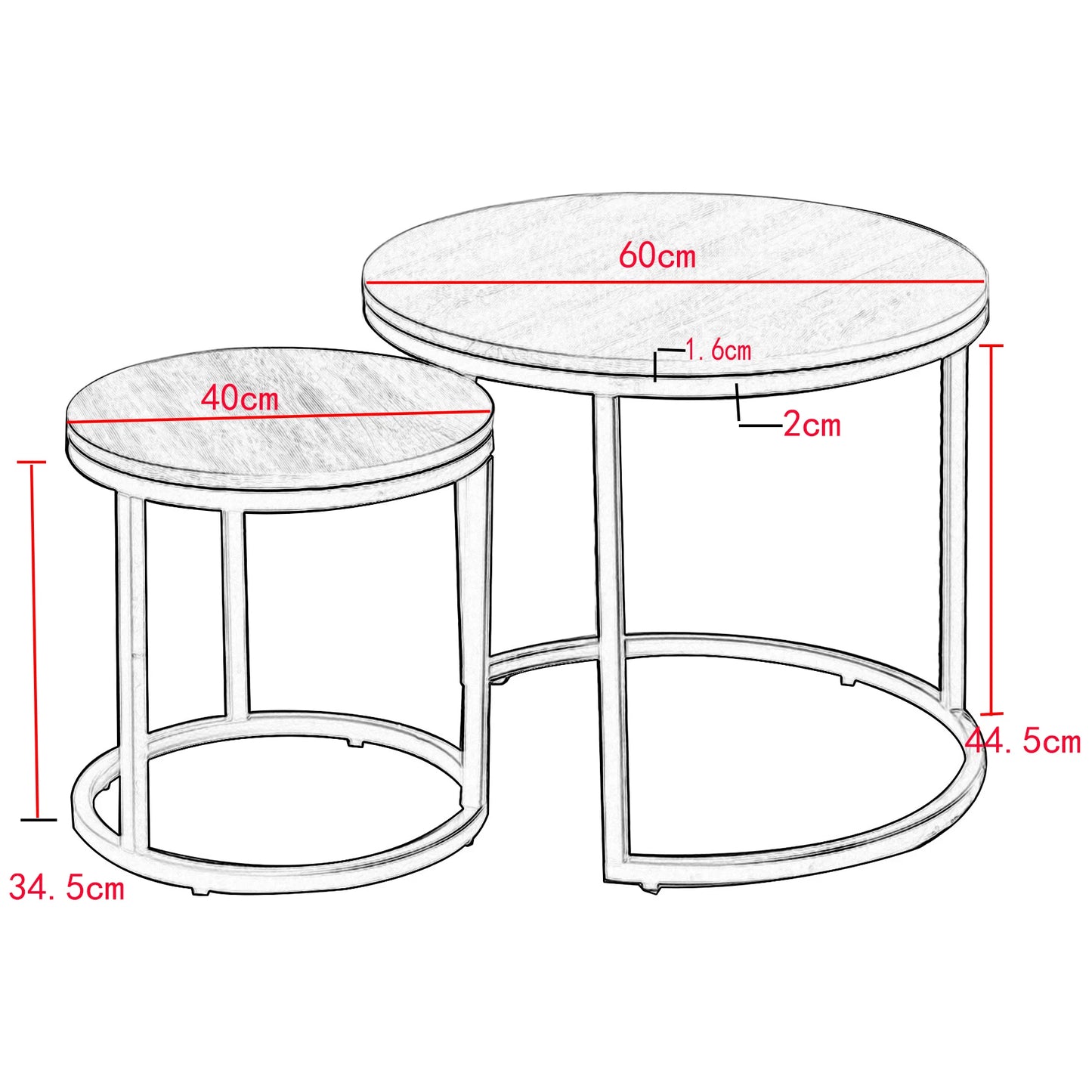 2 pezzi di tavolino da caffè con texture marmorizzata per soggiorno, tavolino rotondo per lato divano, tavolo da caffè e tè 2 in 1, arredamento dorato e bianco.