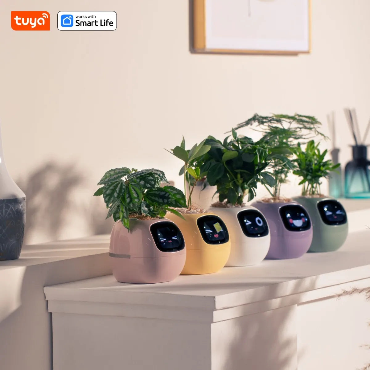 Tuya Ivy Smart Planter, Divertimento senza fine con oltre 49 espressioni ricche, 7 sensori intelligenti, chip AI che rendono facile e divertente coltivare le piante