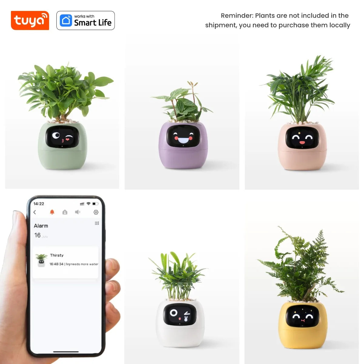 Tuya Ivy Smart Planter, Divertimento senza fine con oltre 49 espressioni ricche, 7 sensori intelligenti, chip AI che rendono facile e divertente coltivare le piante