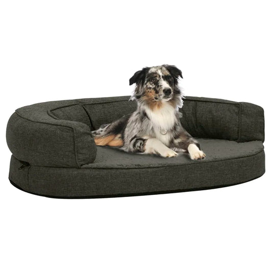 Materasso Ergonomico per Cani 75x53 cm Grigio Scuro Lino con Fleece, accessori per animali, articoli per cani, forniture per animali, letti per cani.