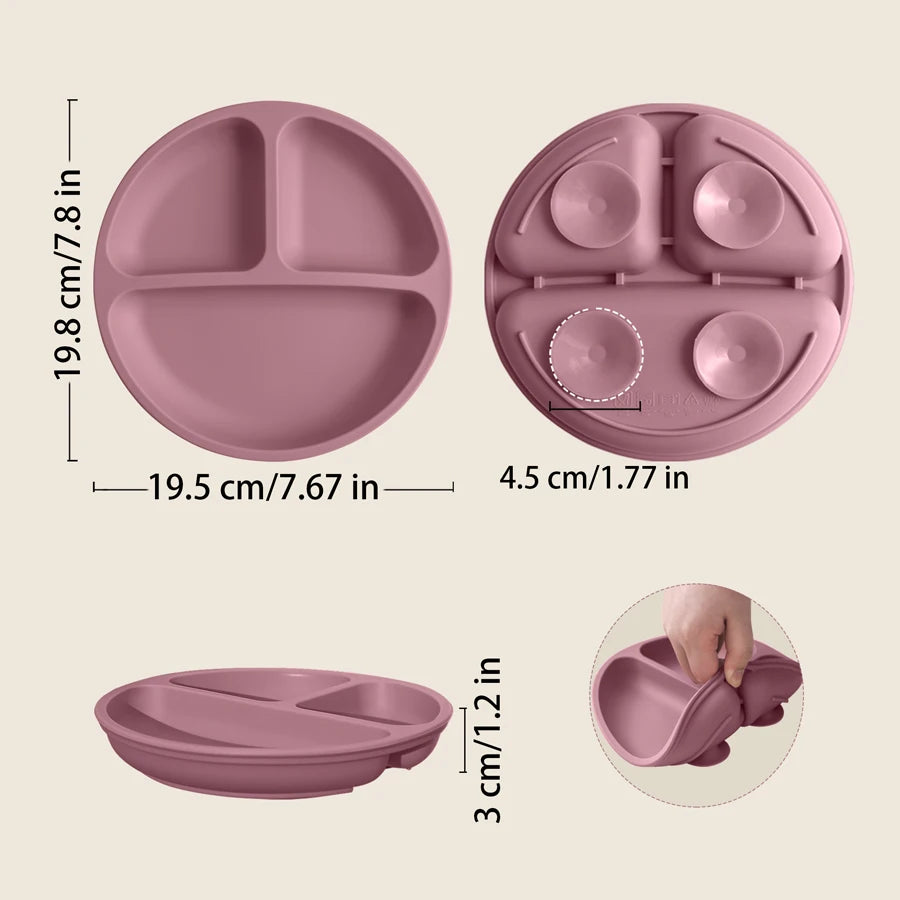 1PCS Piatto da pranzo in silicone per bambini con ventosa, senza BPA, piatti per bambini, ciotole per l'alimentazione con ventosa, stoviglie per bambini, articoli per bambini