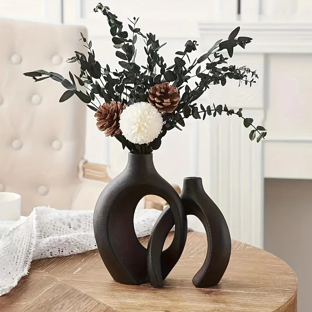 Vasi Ceramici Moderni Vuoti Nordic Set da 2 per Decorazione Moderna della Casa, Vasi per Fiori Vuoti in Stile Boho Moderno per Soggiorno e Scaffale dei Libri