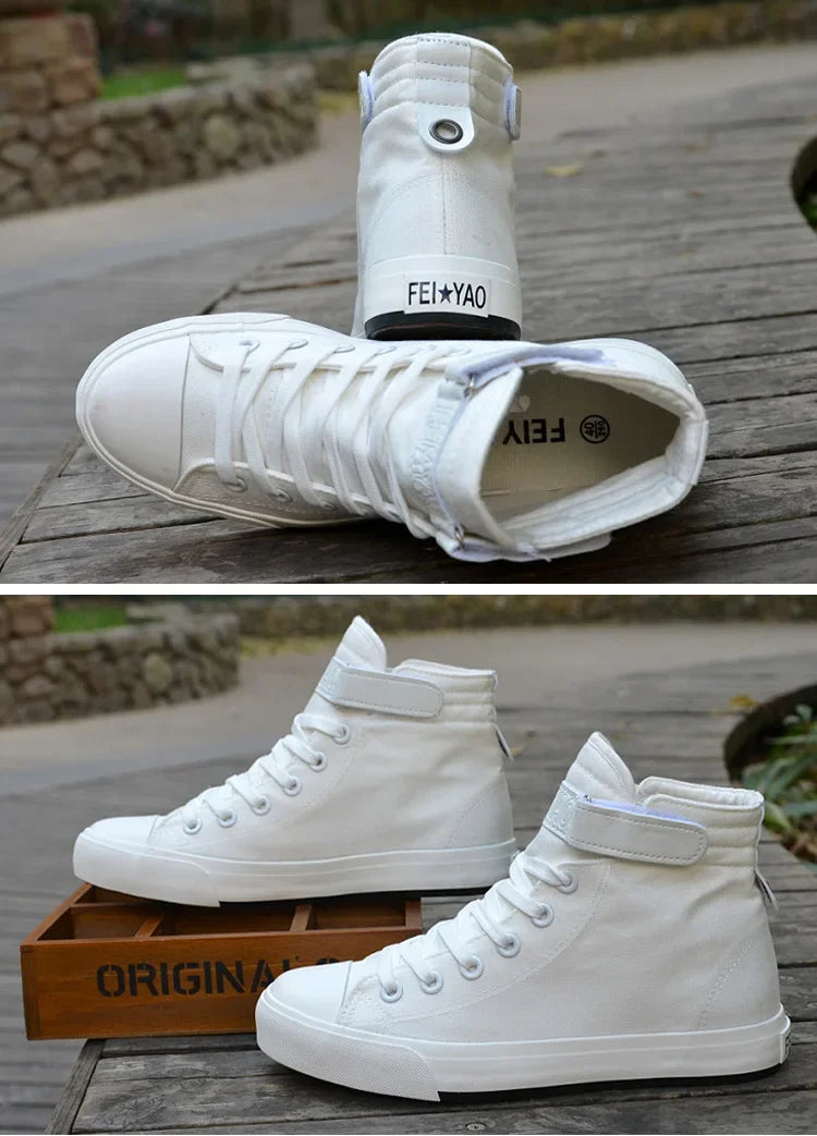 Scarpe da uomo alte, scarpe in tela bianche, nuove sneakers da uomo estate 2021, sneakers in tela alla moda, traspiranti, antiscivolo, scarpe casual piatte.