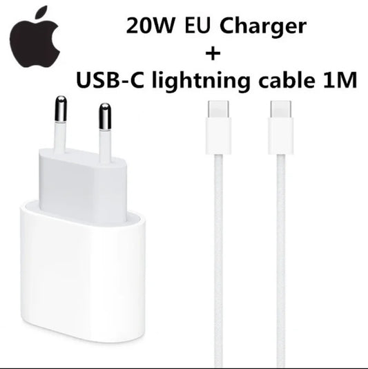 Adattatore di Alimentazione USB-C Originale da 20W per iPhone 16 15 14 13 Mini Pro Max, Caricabatterie rapido Type C per Apple, Cavo per iPhone X 11 12 Plus.