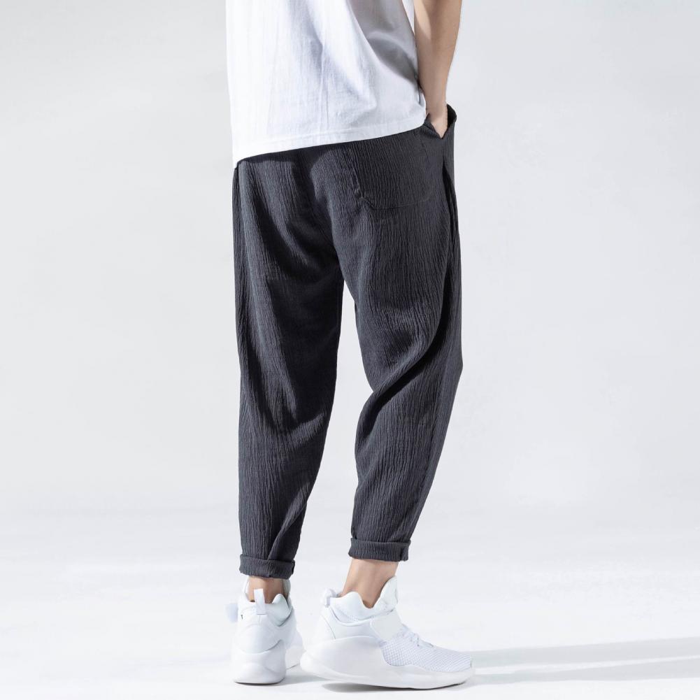 Pantaloni da uomo in cotone e lino larghi in stile giapponese, nuovi pantaloni in lino traspiranti per l'estate, pantaloni a tinta unita, streetwear fitness, taglia plus M-3XL.