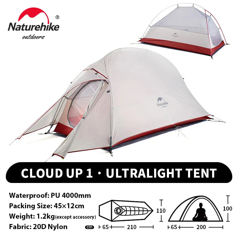 Tenda da campeggio Naturehike Cloud Up per 1, 2, 3 persone, tenda ultraleggera impermeabile, tende da trekking, rifugio per escursioni e campeggio, tenda da viaggio