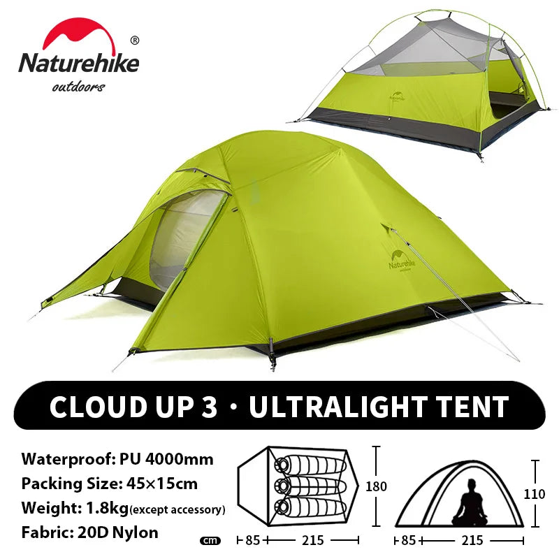 Tenda da campeggio Naturehike Cloud Up per 1, 2, 3 persone, tenda ultraleggera impermeabile, tende da trekking, rifugio per escursioni e campeggio, tenda da viaggio