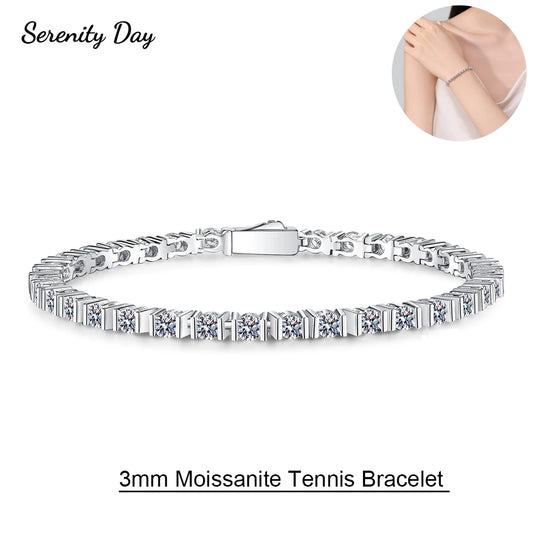 Braccialetto Tennis Serenity 3mm D VVS Moissanite per Donna Uomo in Argento Sterling S925, Gioielleria Fine Europea e Americana Hip-hop