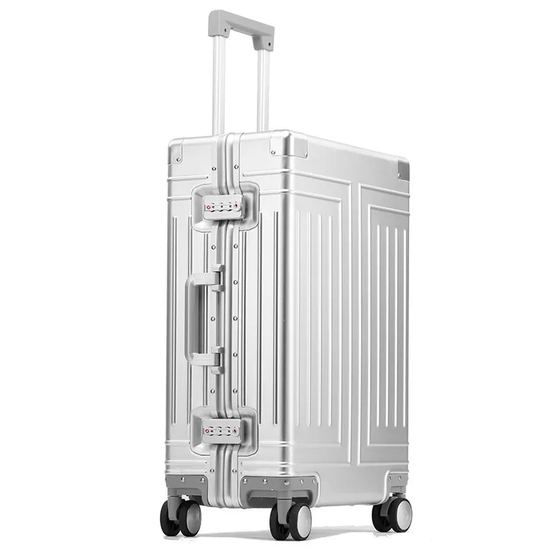 Valigia da viaggio in lega di alluminio-magnesium al 100%, con ruote, 20/24/28 pollici, trolley, valigia da cabina.