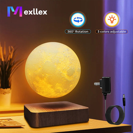 Luce notturna magnetica che levita con luna flottante, 3 temperature di colore, lampada 3D creativa con base in legno per regalo ufficio.