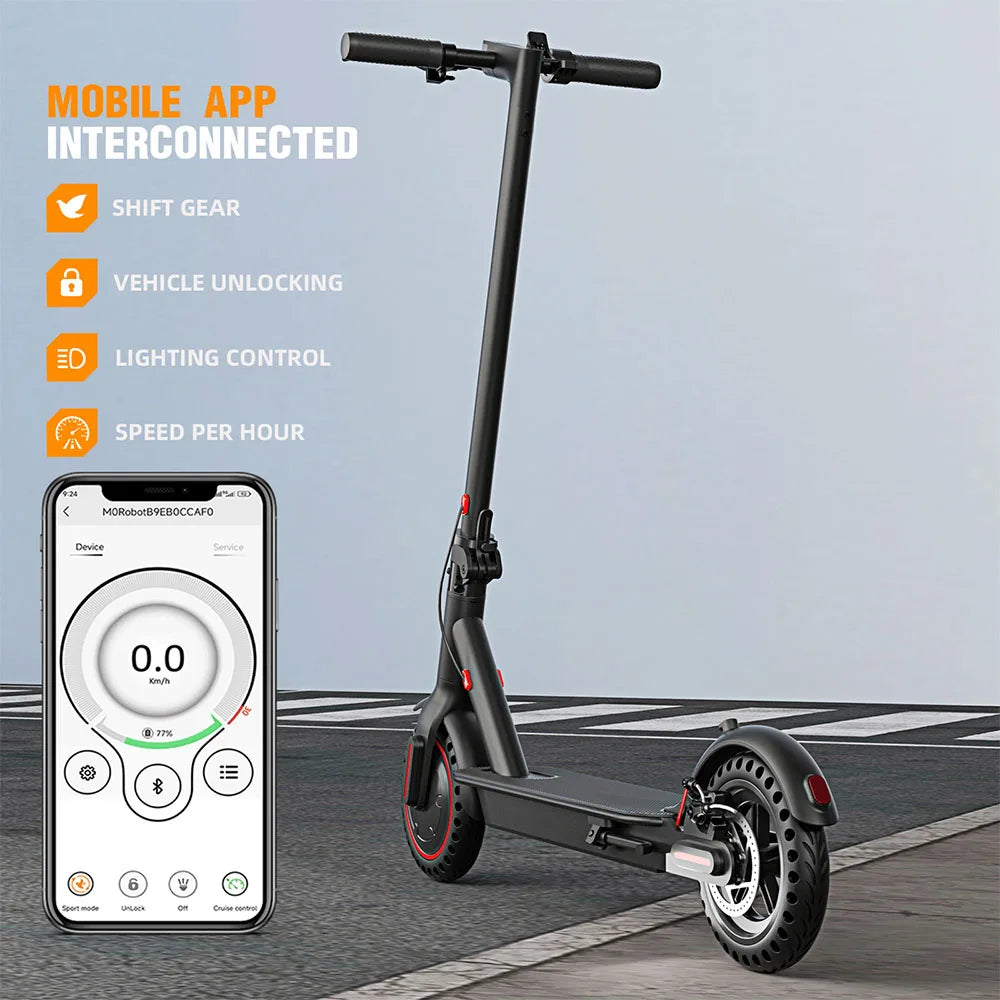 Scooter elettrico pieghevole da 350W per adulti e adolescenti, pneumatici antiscoppio, sistema frenante doppio, leggero, supporto APP.