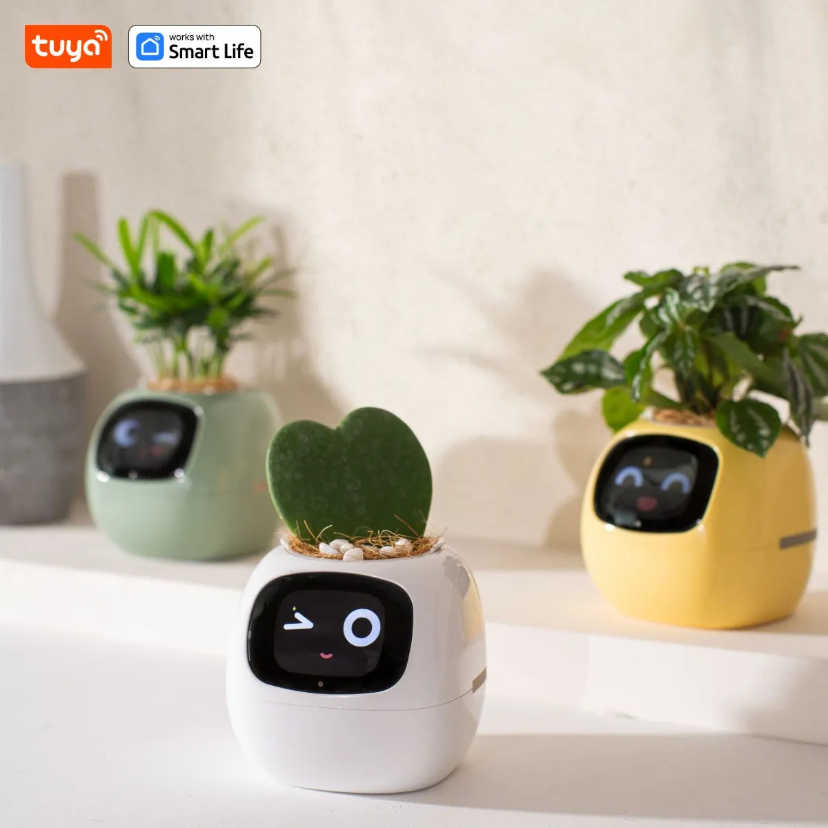 Tuya Ivy Smart Planter, Divertimento senza fine con oltre 49 espressioni ricche, 7 sensori intelligenti, chip AI che rendono facile e divertente coltivare le piante