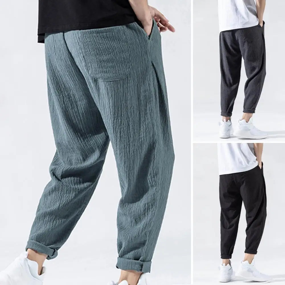 Pantaloni da uomo in cotone e lino larghi in stile giapponese, nuovi pantaloni in lino traspiranti per l'estate, pantaloni a tinta unita, streetwear fitness, taglia plus M-3XL.