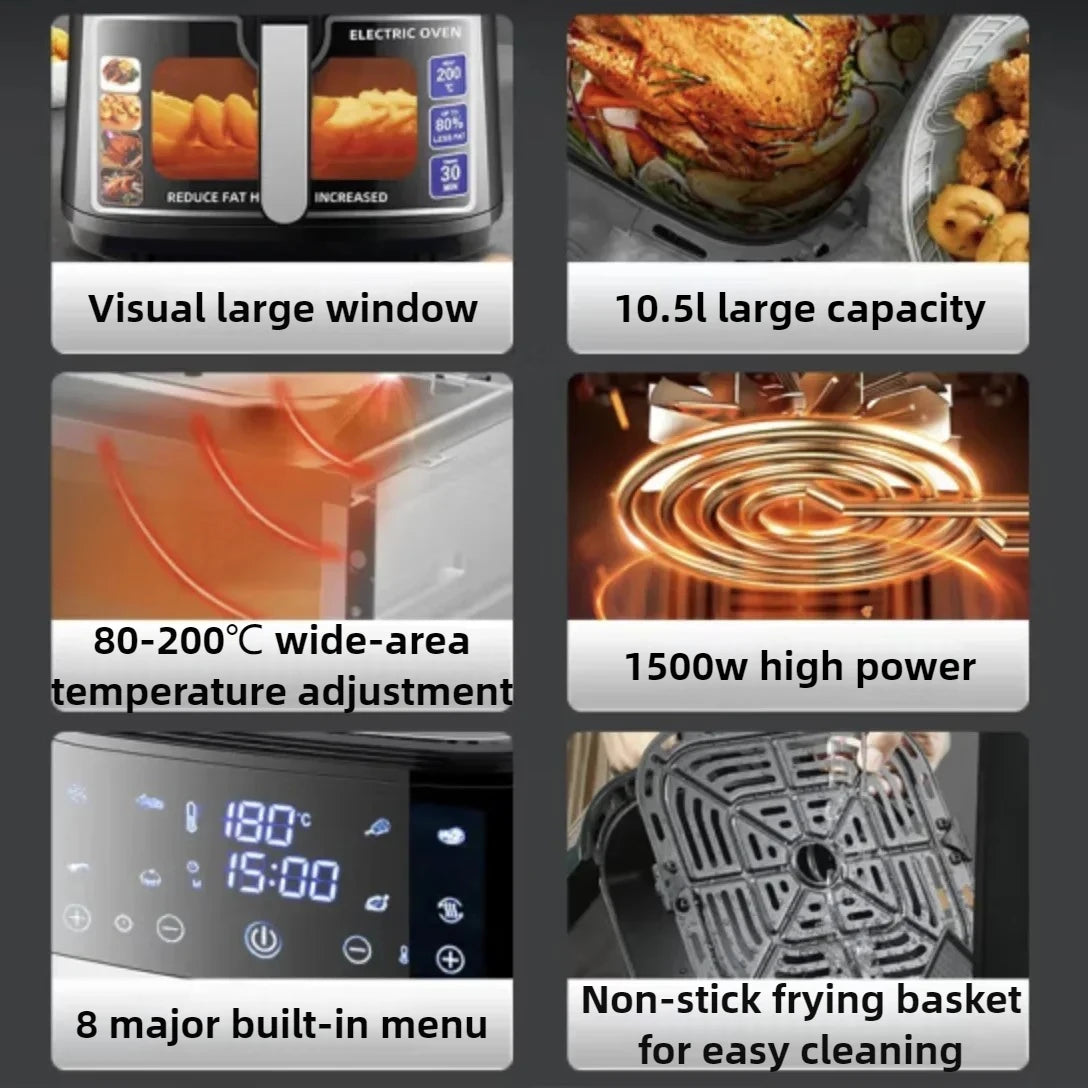 "Friggitrice ad aria intelligente per uso domestico multifunzionale, visiva, automatica, nuova, friggitrice elettrica da forno ad alta capacità, tutto-in-uno, friggitrice ad aria 220V"