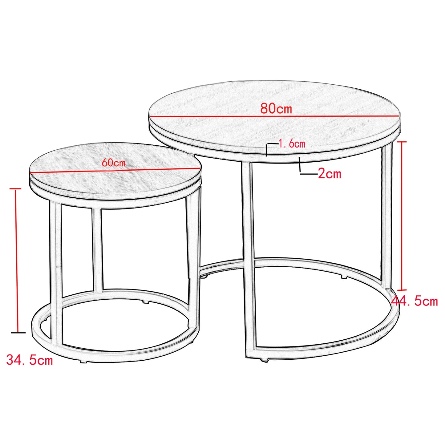 2 pezzi di tavolino da caffè con texture marmorizzata per soggiorno, tavolino rotondo per lato divano, tavolo da caffè e tè 2 in 1, arredamento dorato e bianco.