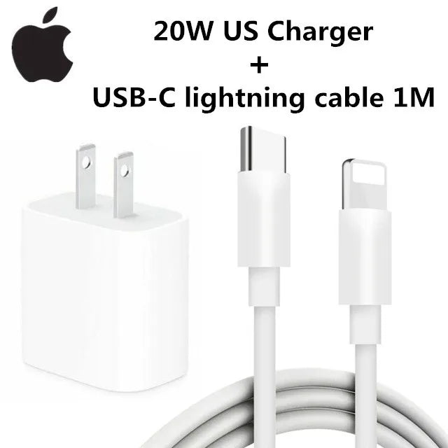 Adattatore di Alimentazione USB-C Originale da 20W per iPhone 16 15 14 13 Mini Pro Max, Caricabatterie rapido Type C per Apple, Cavo per iPhone X 11 12 Plus.